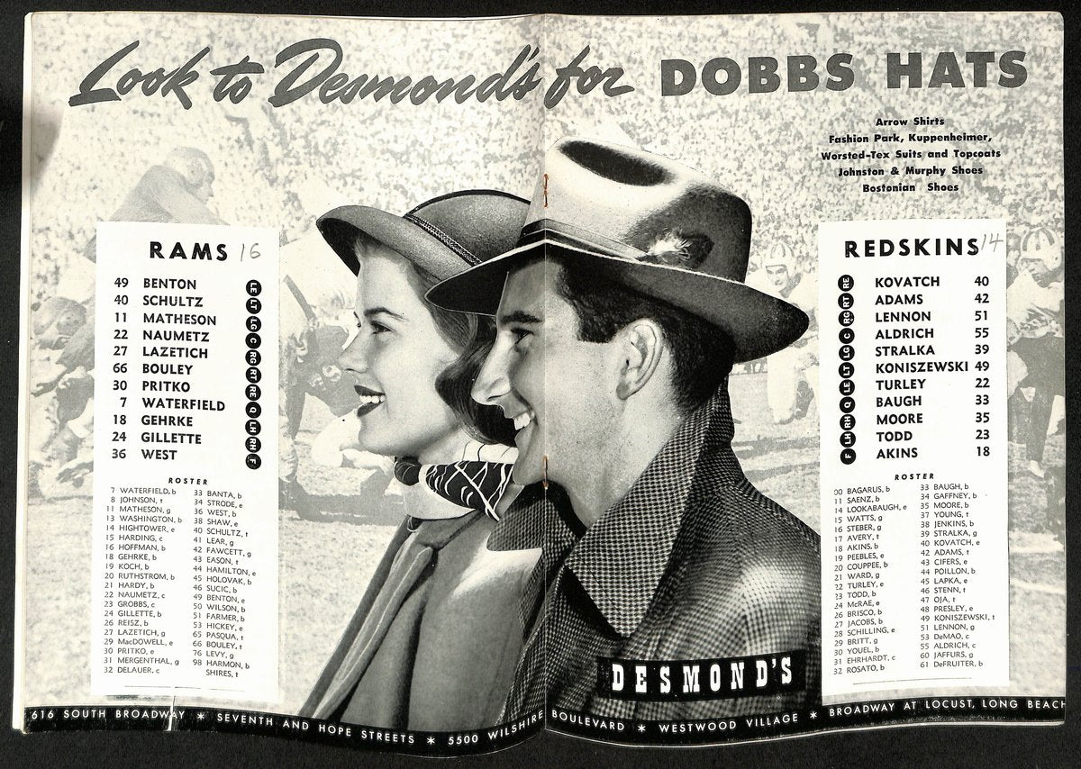 1946 Los Angeles Rams vs. Washington Redskins NFL Football Game Program 192868