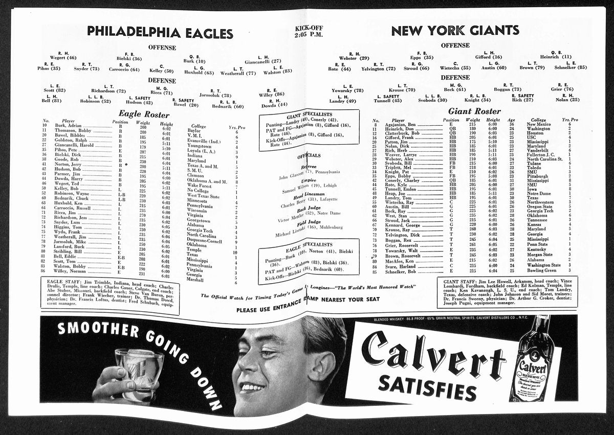 1955 New York Giants vs. Philadelphia Eagles NFL Football Game Program 196079
