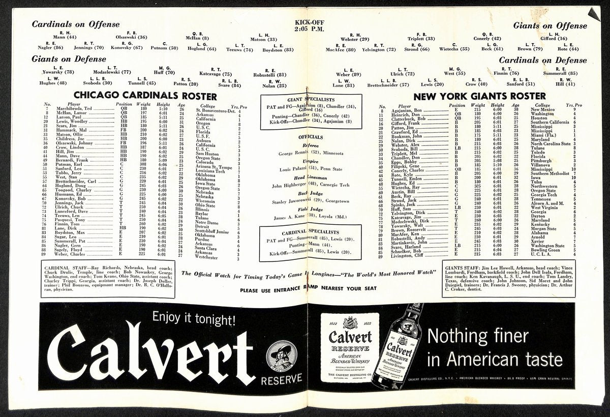 1957 New York Giants vs. Chicago Cardinals NFL Football Game Program 196084
