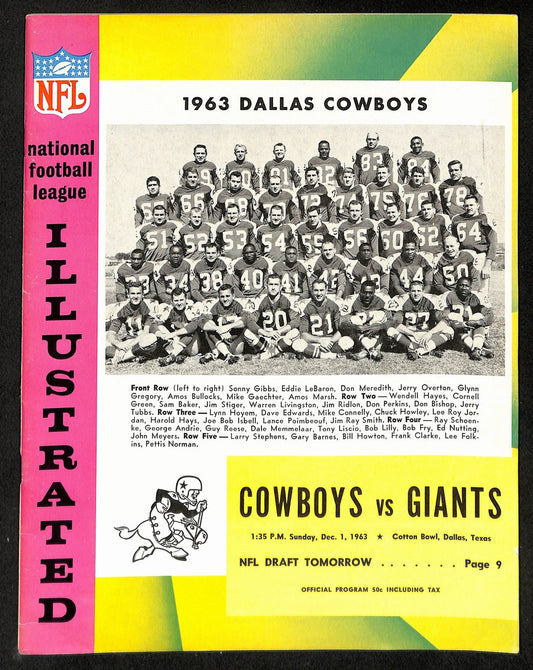 1963 Dallas Cowboys vs. New York Giants NFL Football Game Program 196106