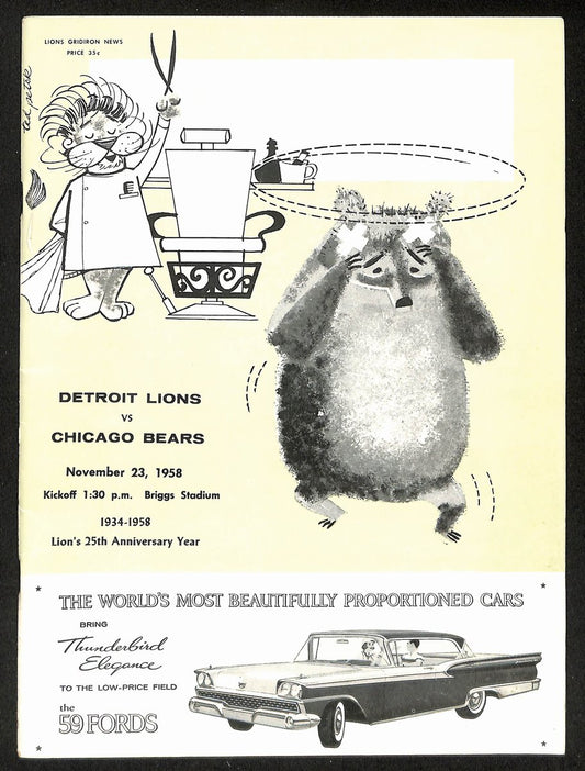 1958 Detroit Lions vs. Chicago Bears NFL Football Game Program 196114
