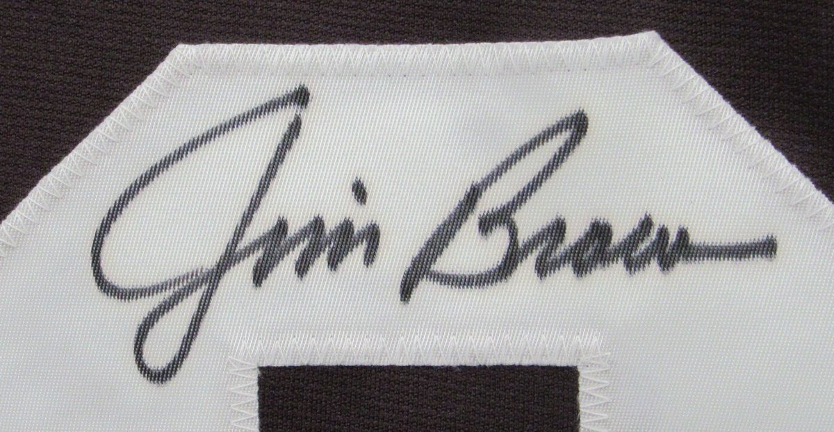 Jim Brown HOF Signed/Insc Brown Custom Football Jersey w/ Stats Browns JSA 19574