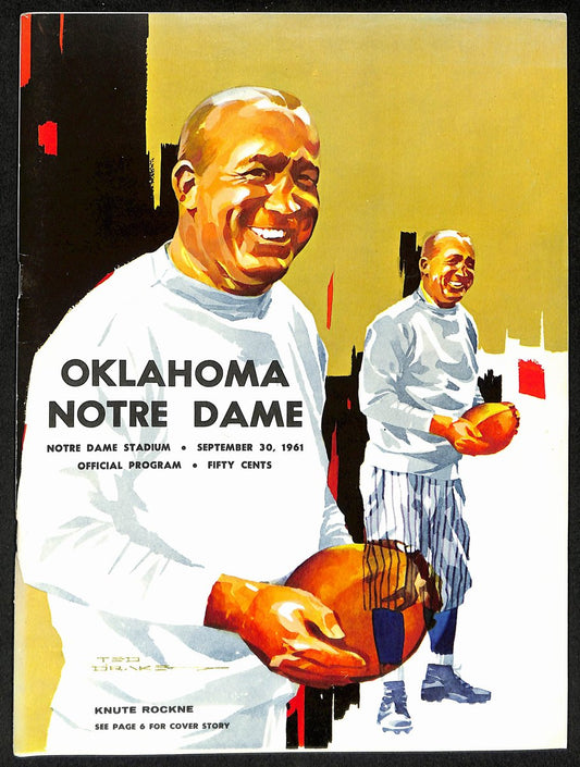 1961 Oklahoma vs Notre Dame College Football Game Program Rockne Cover  194570