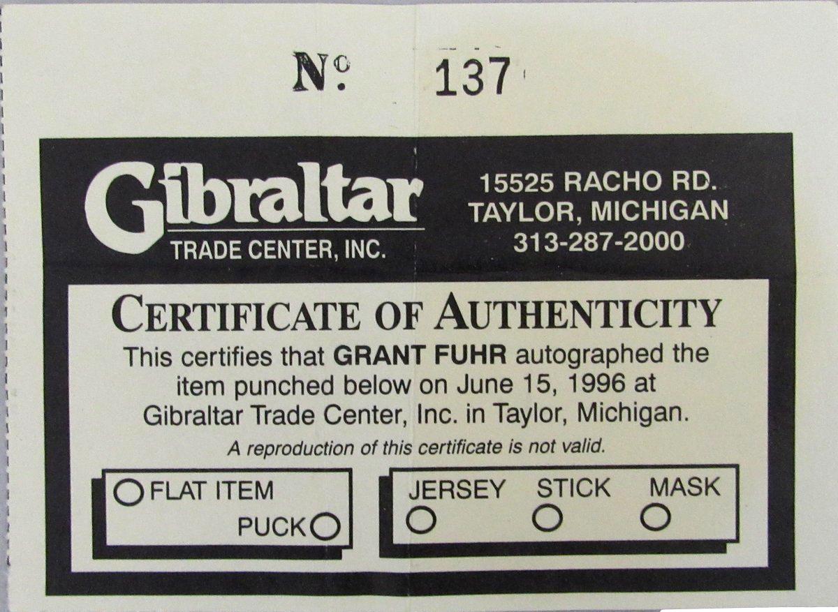 Grant Fuhr HOF Signed/Autographed Edmonton Oilers Hockey Puck JSA 197346