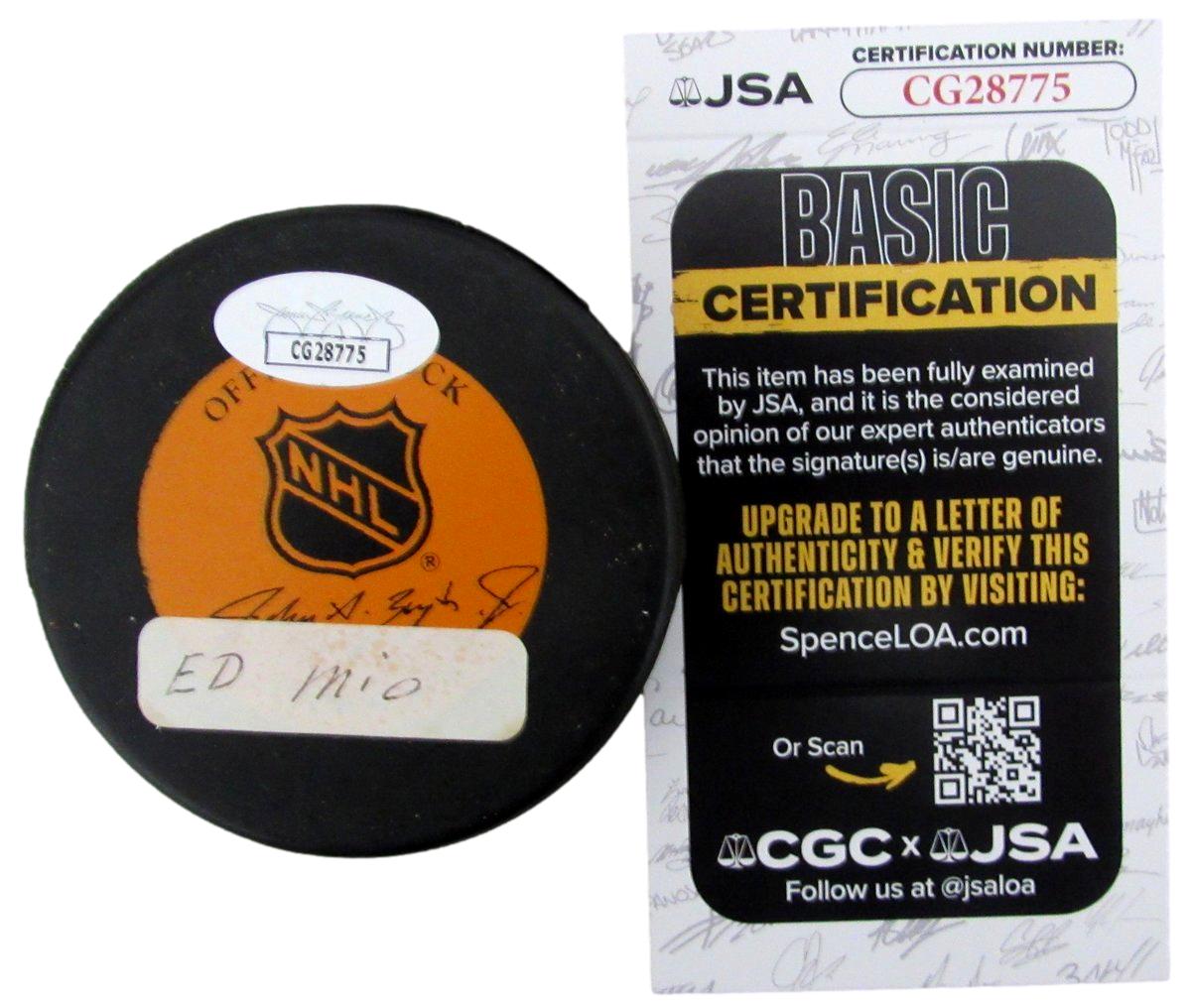 Eddie Mio Signed/Autographed Detroit Red Wings Hockey Puck JSA 197347