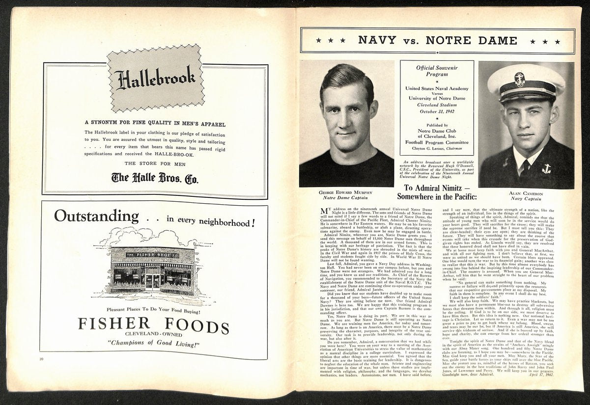 1942 Navy vs Notre Dame Vintage College Football Game Program 195827