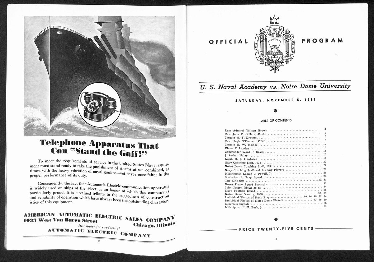 1938 Navy vs Notre Dame Vintage College Football Game Program 195838