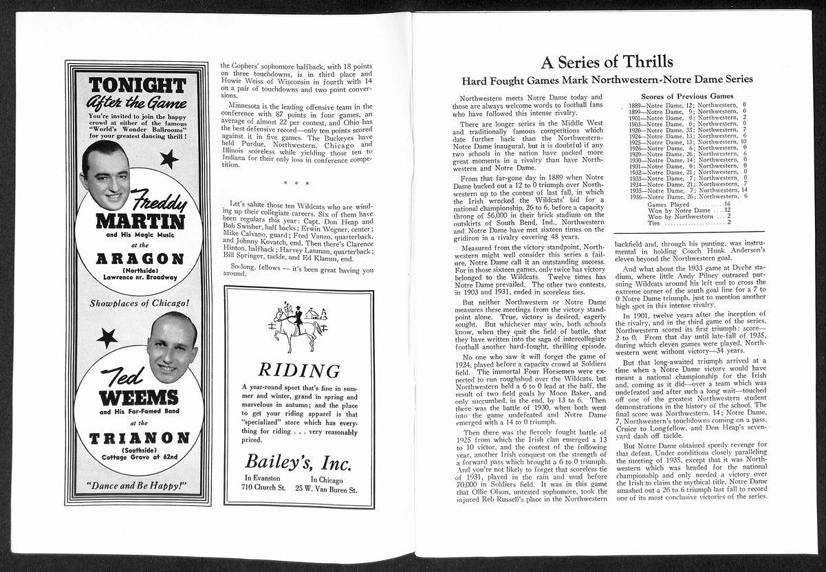 1937 Northwestern vs Notre Dame Vintage College Football Game Program 195842