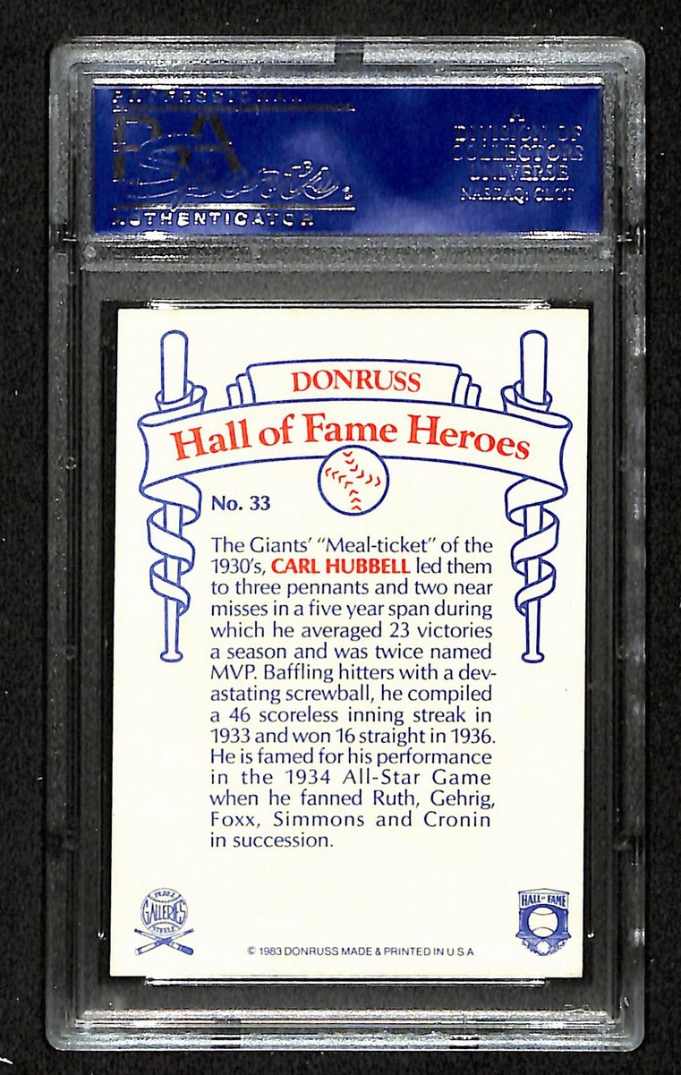 1983 Donruss Carl Hubbell HOF Signed/Auto Card #33 NY Giants PSA/DNA 197063