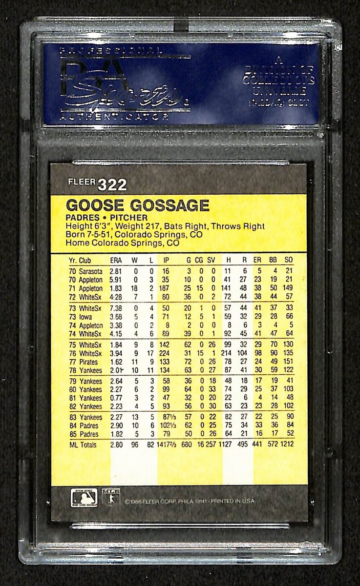 1986 Fleer Rich Gossage HOF Signed/Auto Card #332 Padres PSA/DNA 197064