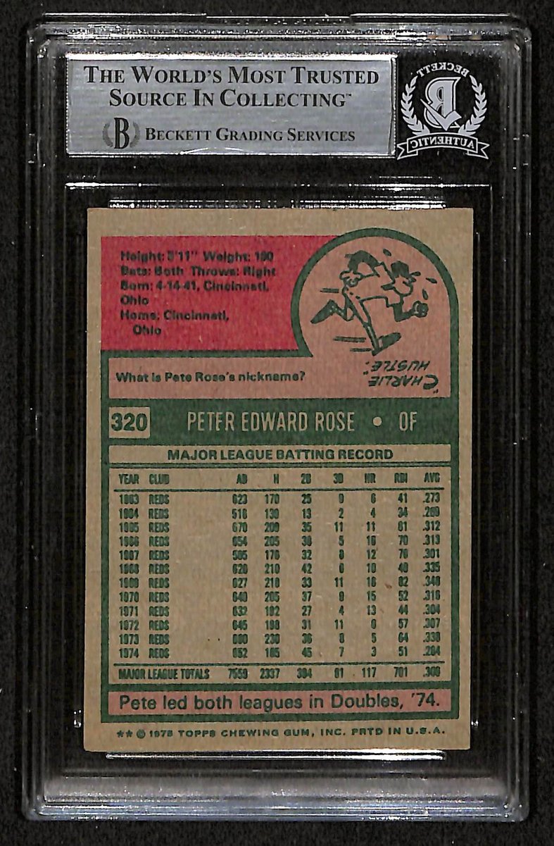 1975 Topps Pete Rose Signed/Autographed Card #320 Reds BAS/Beckett 197105