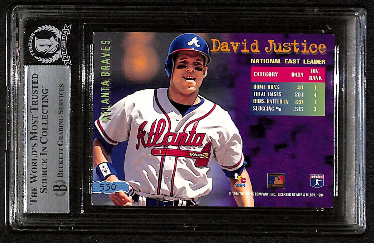 1994 Stadium Club David Justice Signed/Auto Card #530 Braves BAS/Beckett 197113