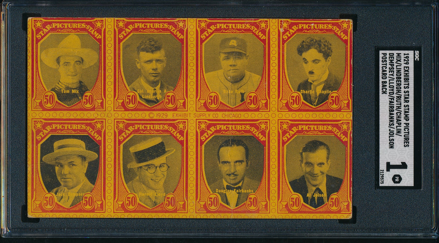 BABE RUTH 1929 Exhibits Star Parade Stamp Pictures Postcard SGC 1 196738