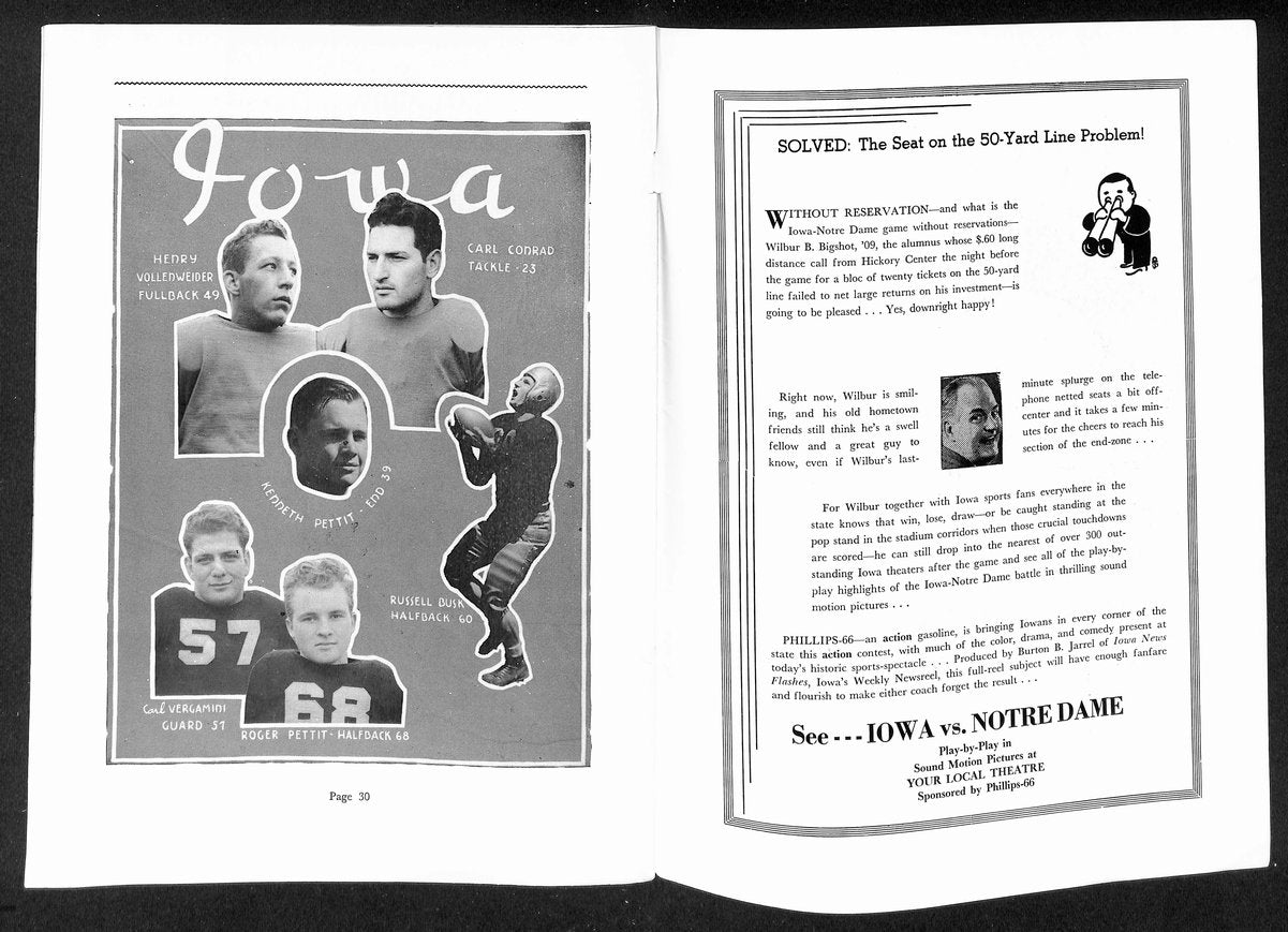 1939 Iowa vs Notre Dame Vintage College Football Game Program 196452