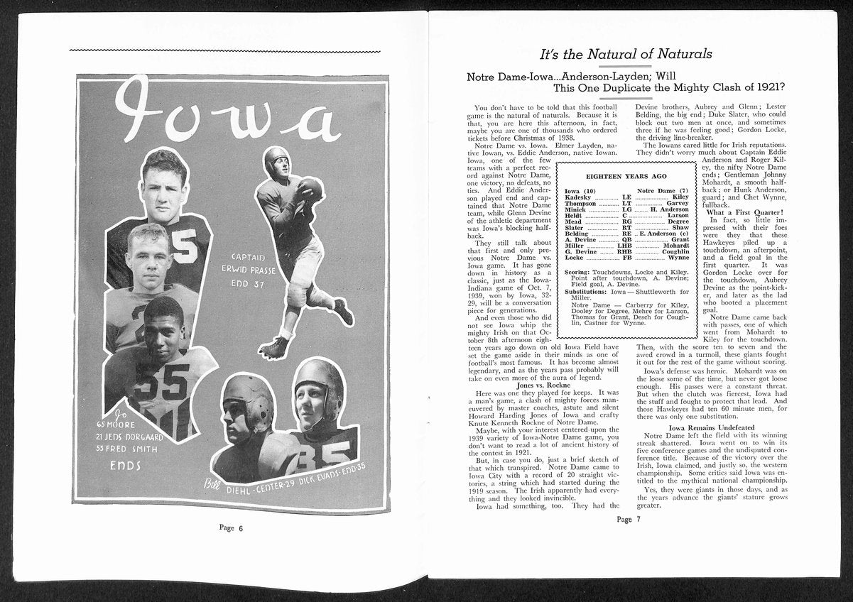 1939 Iowa vs Notre Dame Vintage College Football Game Program 196452