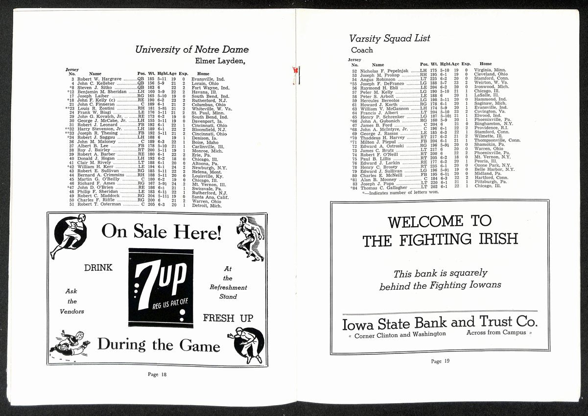 1939 Iowa vs Notre Dame Vintage College Football Game Program 196452