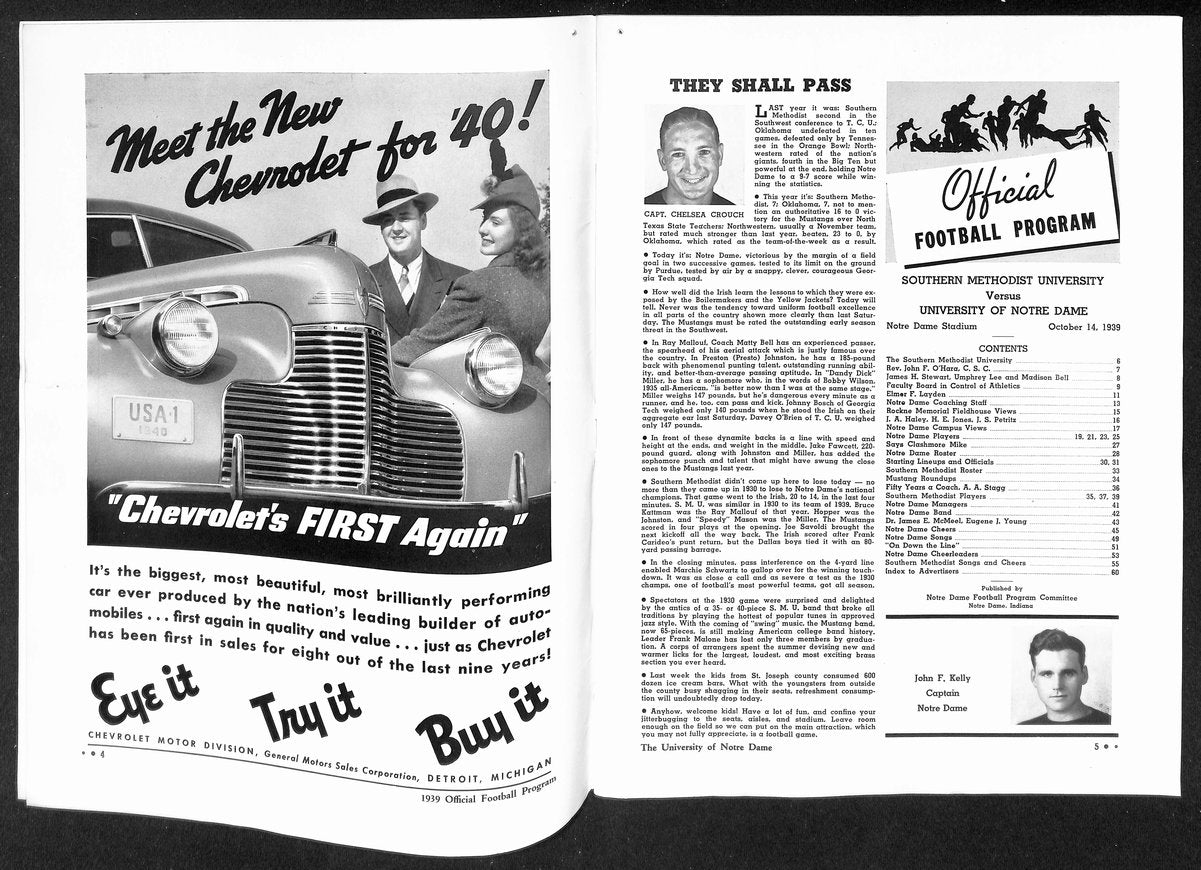 1939 S.M.U. vs Notre Dame Vintage College Football Game Program 196455
