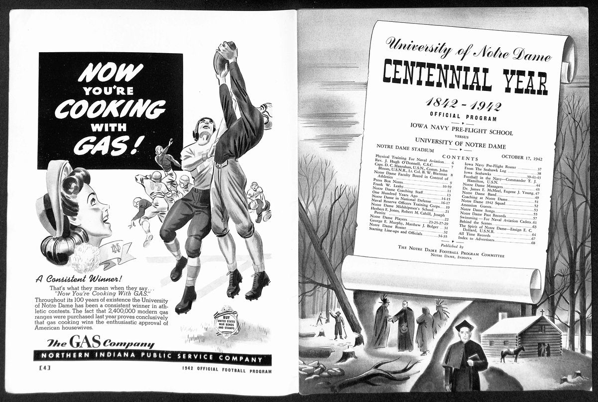 1942 Iowa Navy School vs Notre Dame Vintage College Football Game Program 195826
