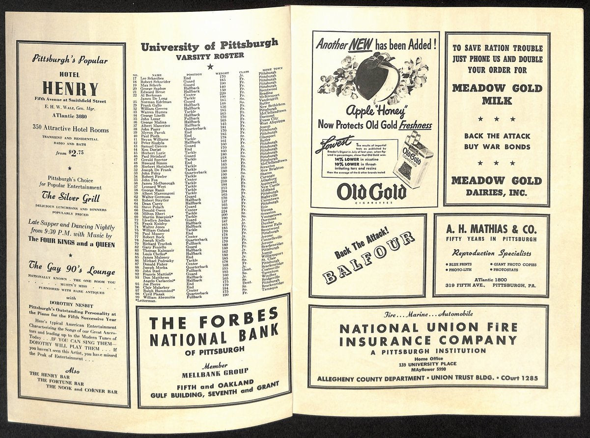 1943 Pitt vs Notre Dame Rare Vintage College Football Game Program 194576