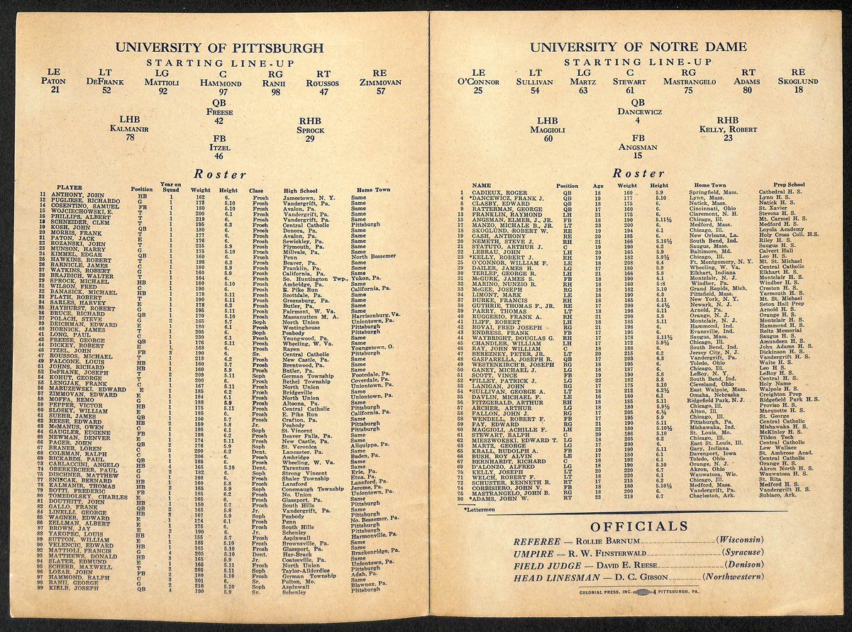 1944 Pitt vs Notre Dame Rare Vintage College Football Game Program 194578