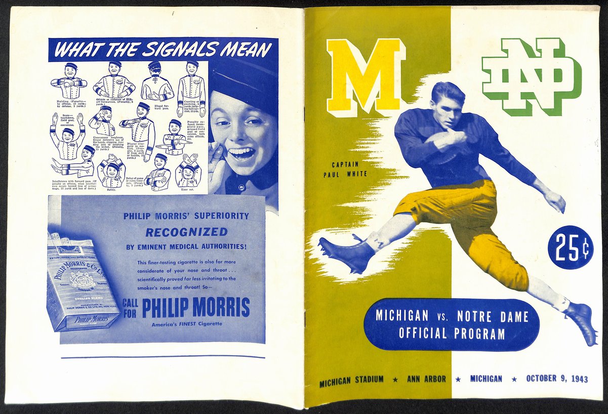 1943 Michigan vs Notre Dame Rare Vintage College Football Game Program 194579