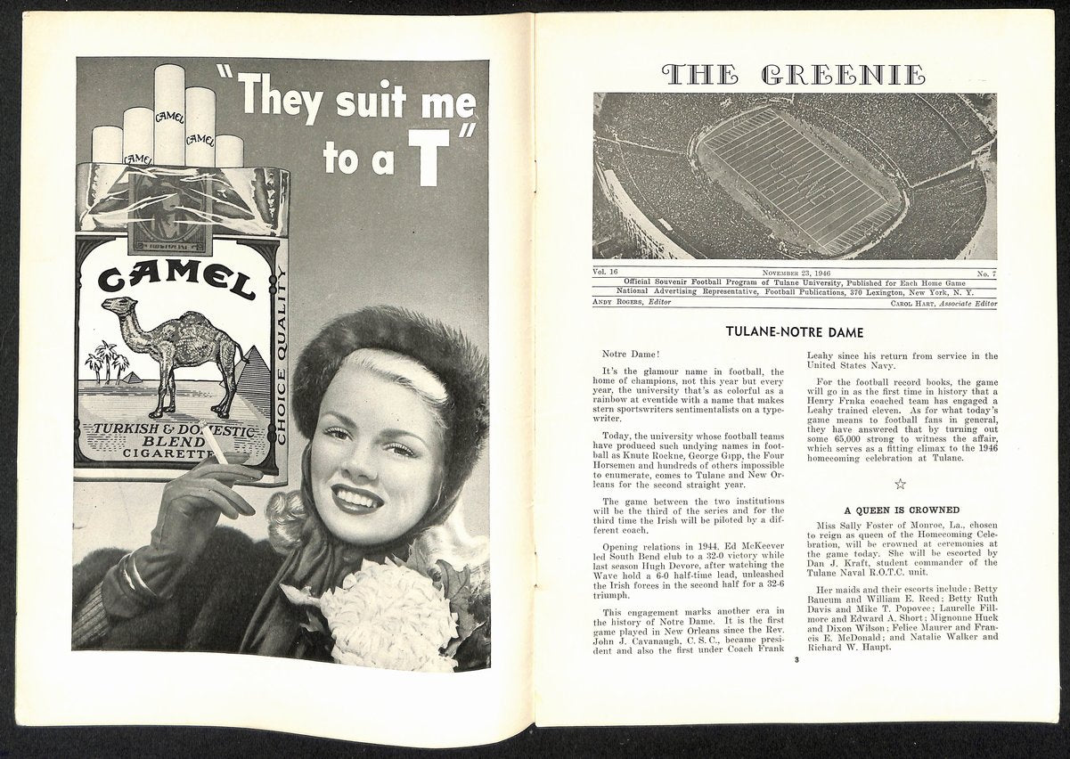 1946 Tulane vs Notre Dame Vintage College Football Game Program 194589