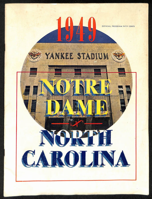 1949 North Carolina vs Notre Dame Vintage College Football Game Program 194600