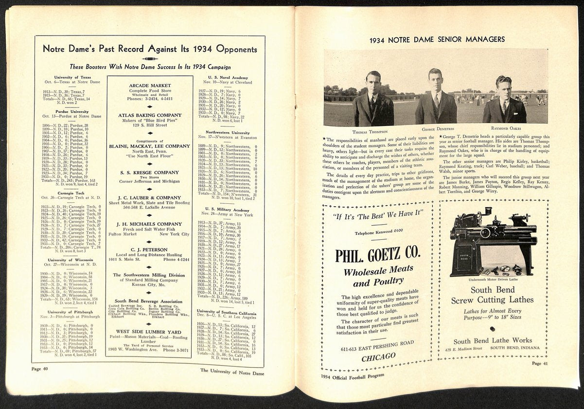 1934 Purdue vs Notre Dame Vintage College Football Game Program 194602