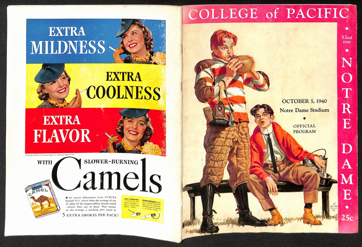 1940 College of Pacific vs Notre Dame Rare College Football Game Program 194609