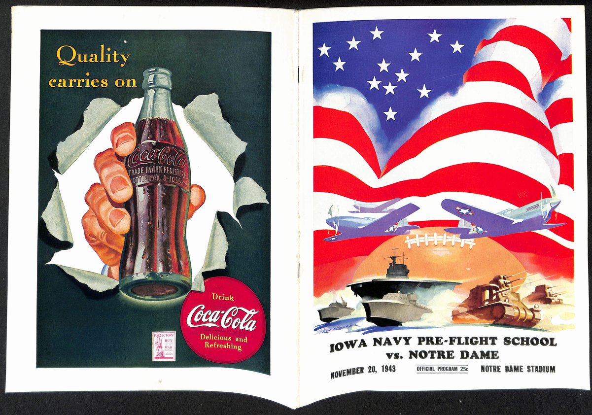 1943 Iowa Navy Flight School vs Notre Dame Rare College Football Program 196433