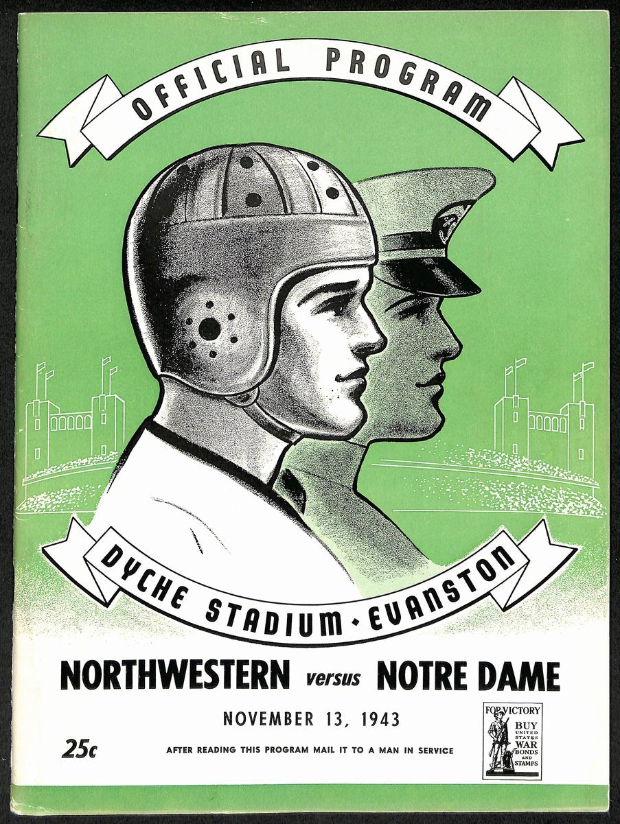 1943 Northwestern vs Notre Dame Vintage College Football Program 196434
