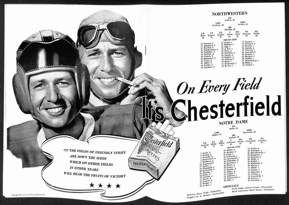 1943 Northwestern vs Notre Dame Vintage College Football Program 196434