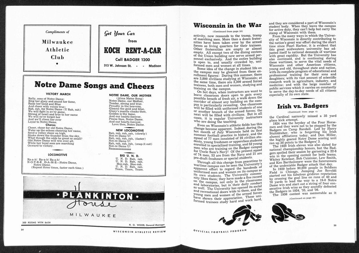 1943 Wisconsin vs Notre Dame Vintage College Football Program 196437