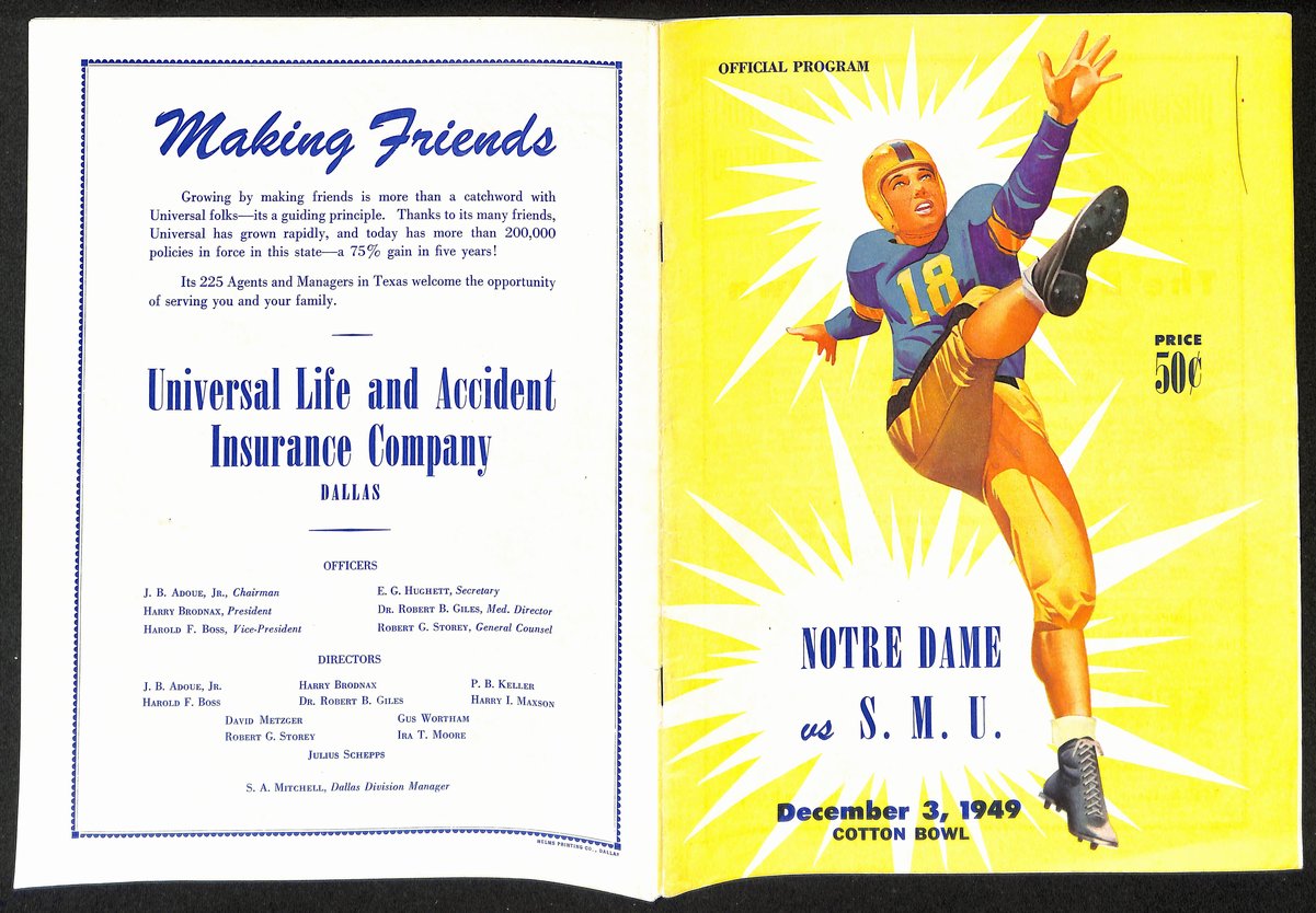 1949 SMU vs Notre Dame Rare Cover Vintage College Football Program 196439