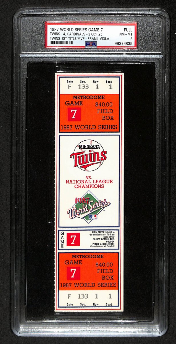 1987 World Series Game 7 Cardinals vs. Twins Full Ticket PSA/DNA NM-MT 8 197218