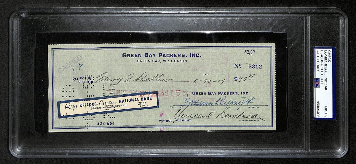 Vince Lombardi HOF Packers Signed/Autographed 1959 Bank Check PSA/DNA 197219
