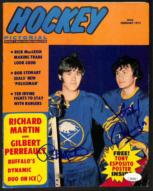 Richard Martin/Gilbert Perreault Sabres Signed 1973 Hockey Pictorial JSA 197091