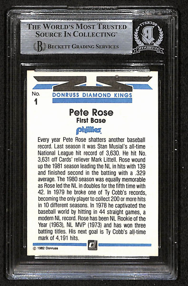 Pete Rose Signed/Autographed 1982 Donruss Card #1 Phillies BAS/Beckett 197120