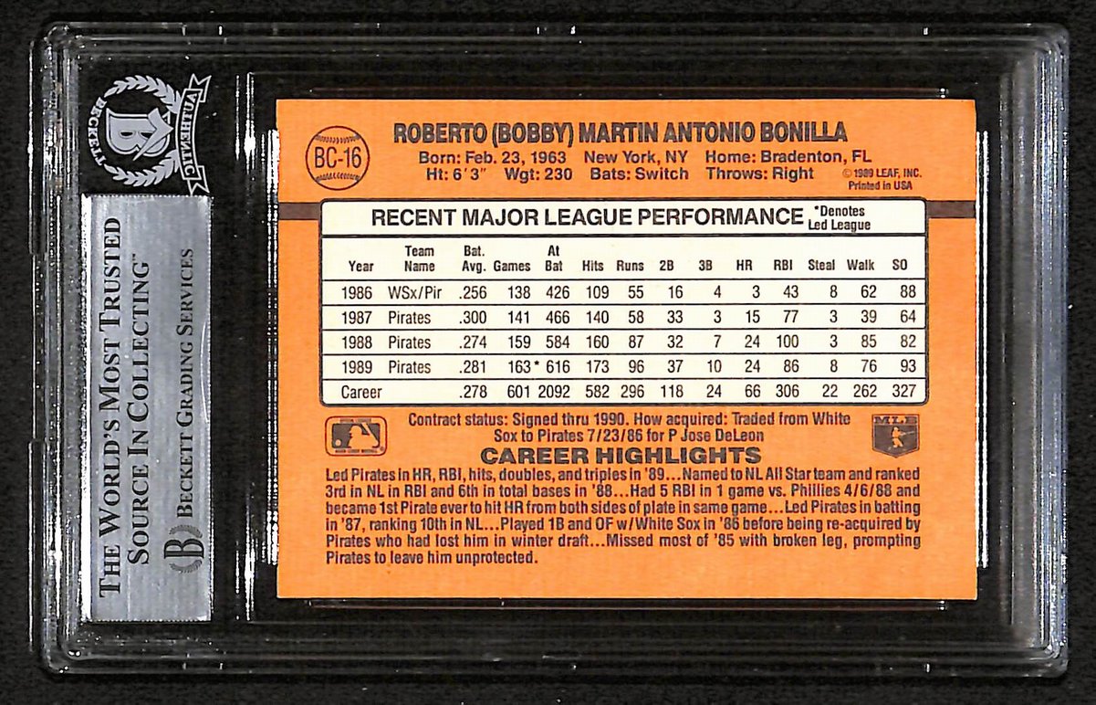 Bobby Bonilla Signed/Auto 1990 Donruss Card #BC-16 Pirates BAS/Beckett 197129