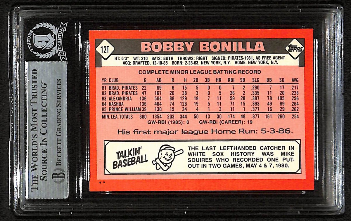 Bobby Bonilla Signed 1986 Topps Traded Card #12T White Sox BAS/Beckett 197132