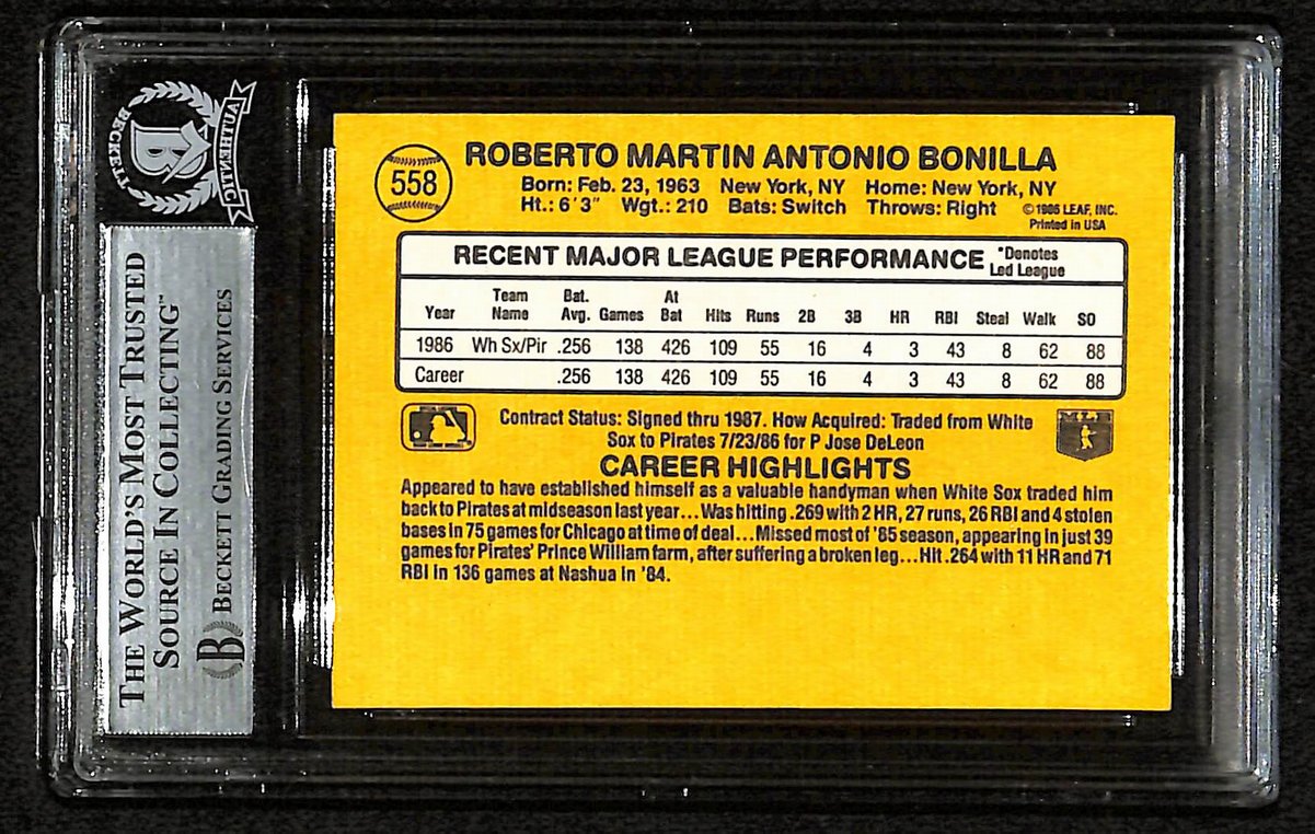 Bobby Bonilla Signed/Auto 1987 Donruss RC Card #558 Pirates BAS/Beckett 197133