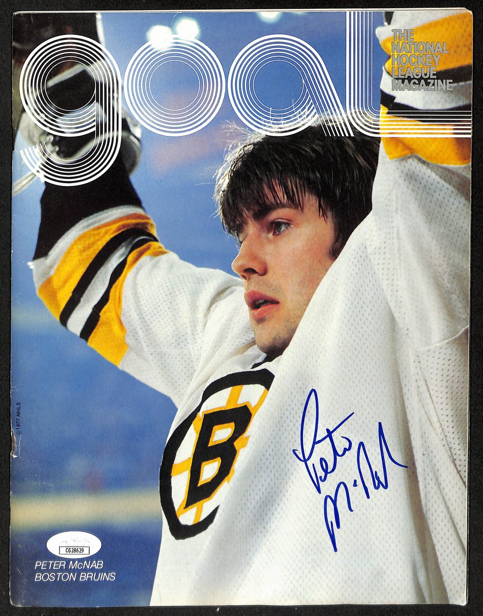 Peter McNabb Boston Bruins Signed Goal Magazine JSA 197249