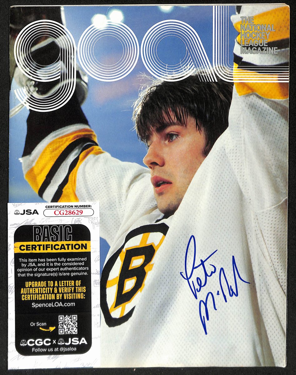 Peter McNabb Boston Bruins Signed Goal Magazine JSA 197250