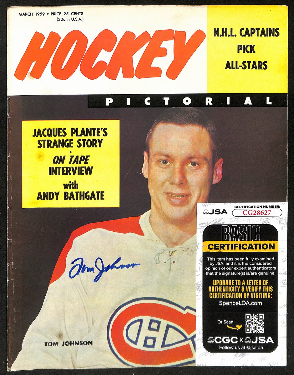 Tom Johnson Montreal Canadiens Signed 1959 Hockey Pictorial JSA 197251