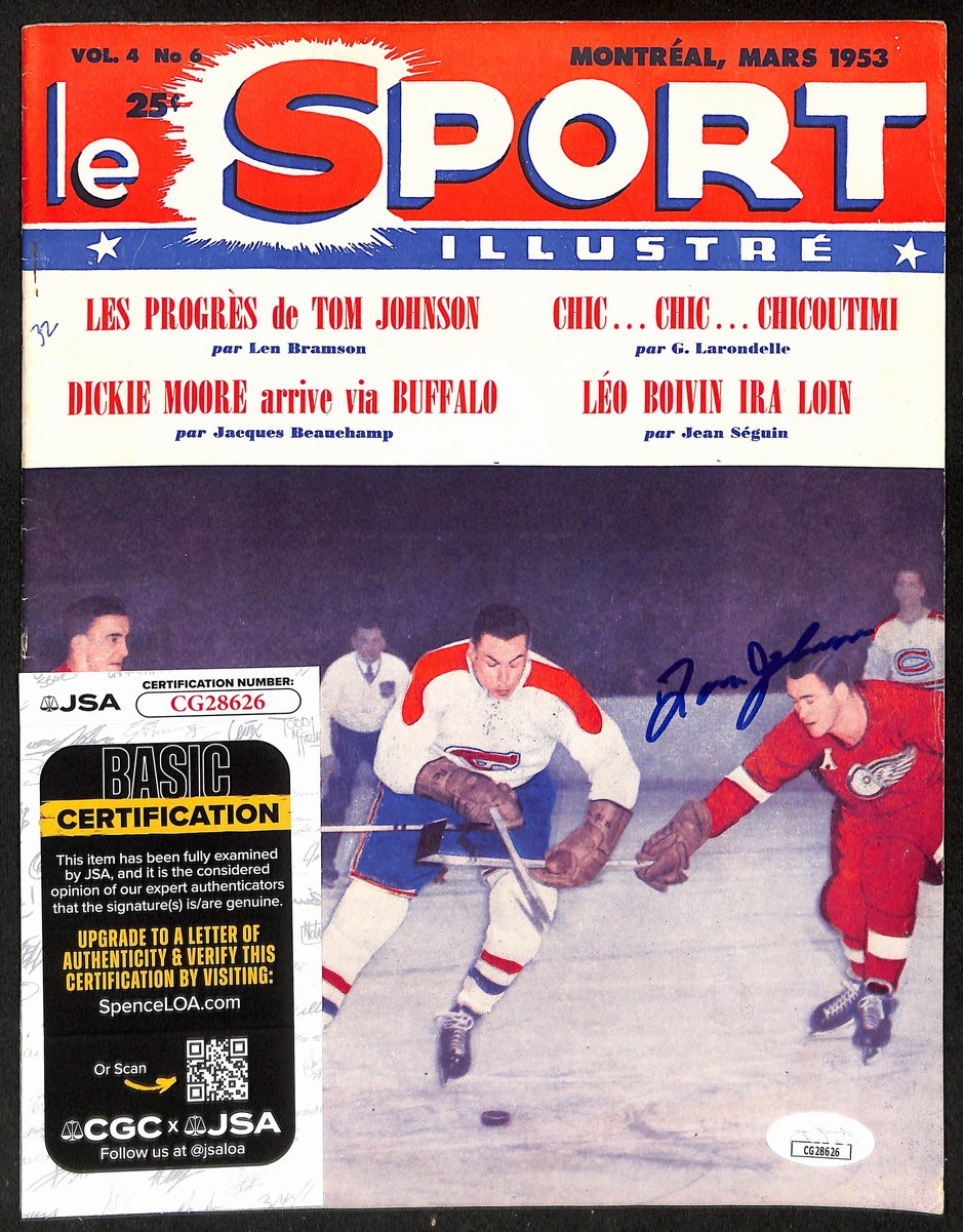 Tom Johnson Montreal Canadiens Signed 1953 Le Sport Illustre JSA 197252