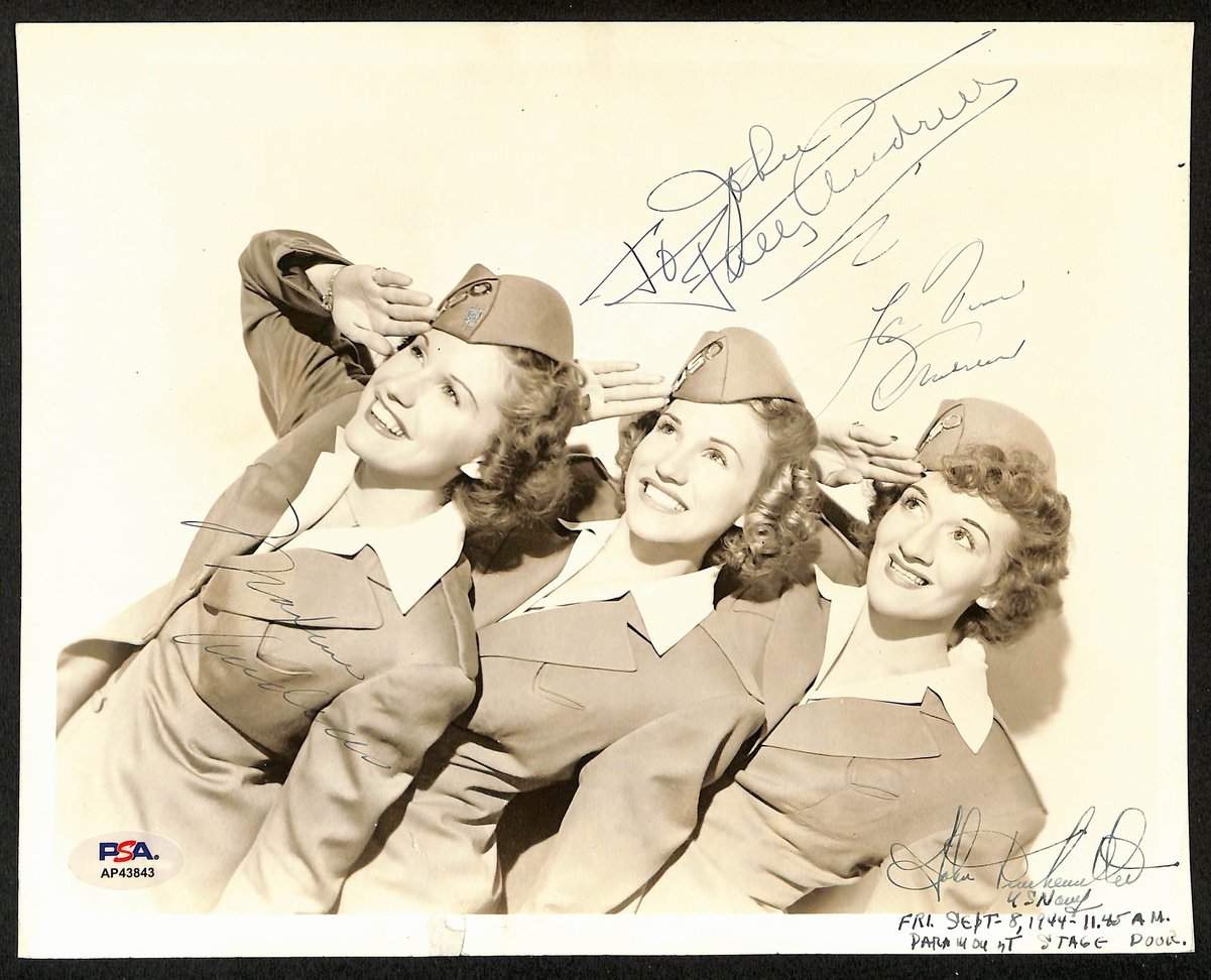 The Andrews Sisters Performers Signed/Inscr 1944 8x10 B/W Photo PSA/DNA 196898