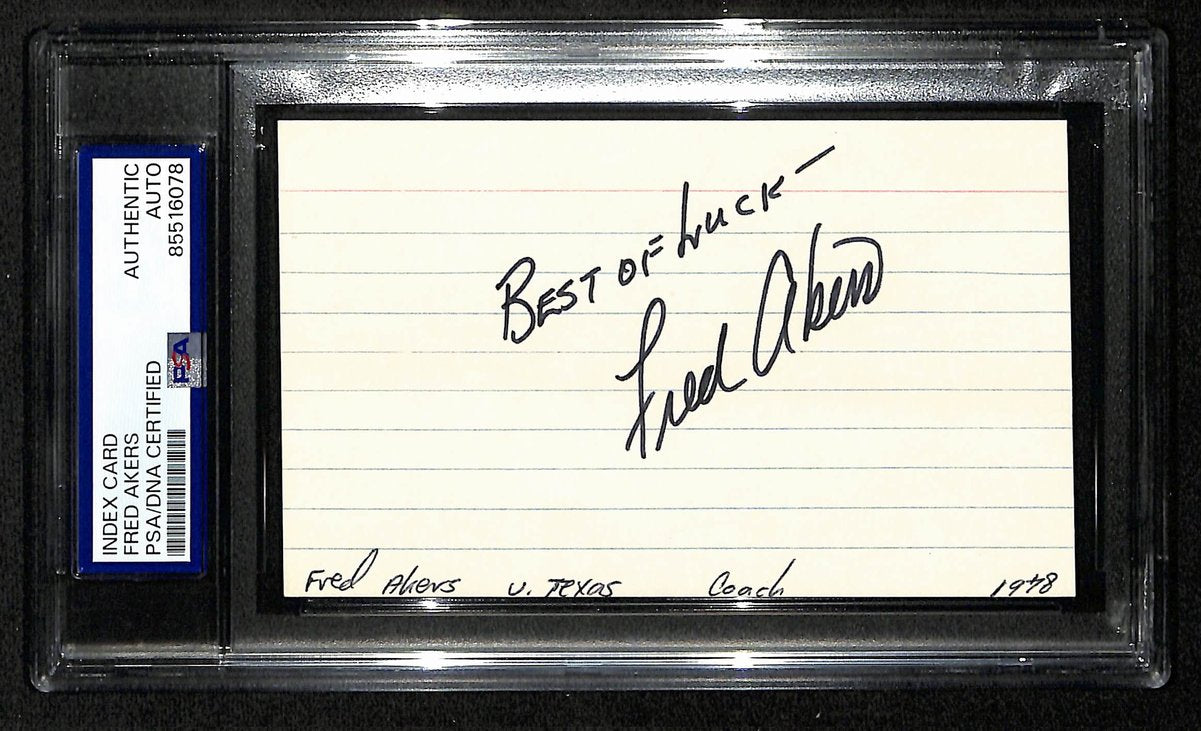Fred Akers Texas Longhorns Best Wishes Signed 3x5 Index Card PSA/DNA 196939