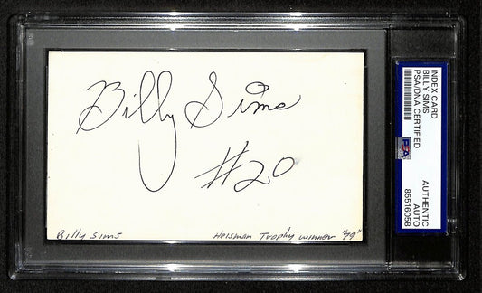 Billy Sims  Oklahoma  Heisman Signed/Autographed 3x5 Index Card PSA/DNA 196944