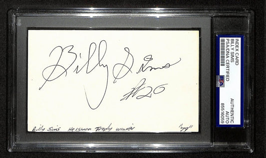 Billy Sims  Oklahoma  Heisman Signed/Autographed 3x5 Index Card PSA/DNA 196945