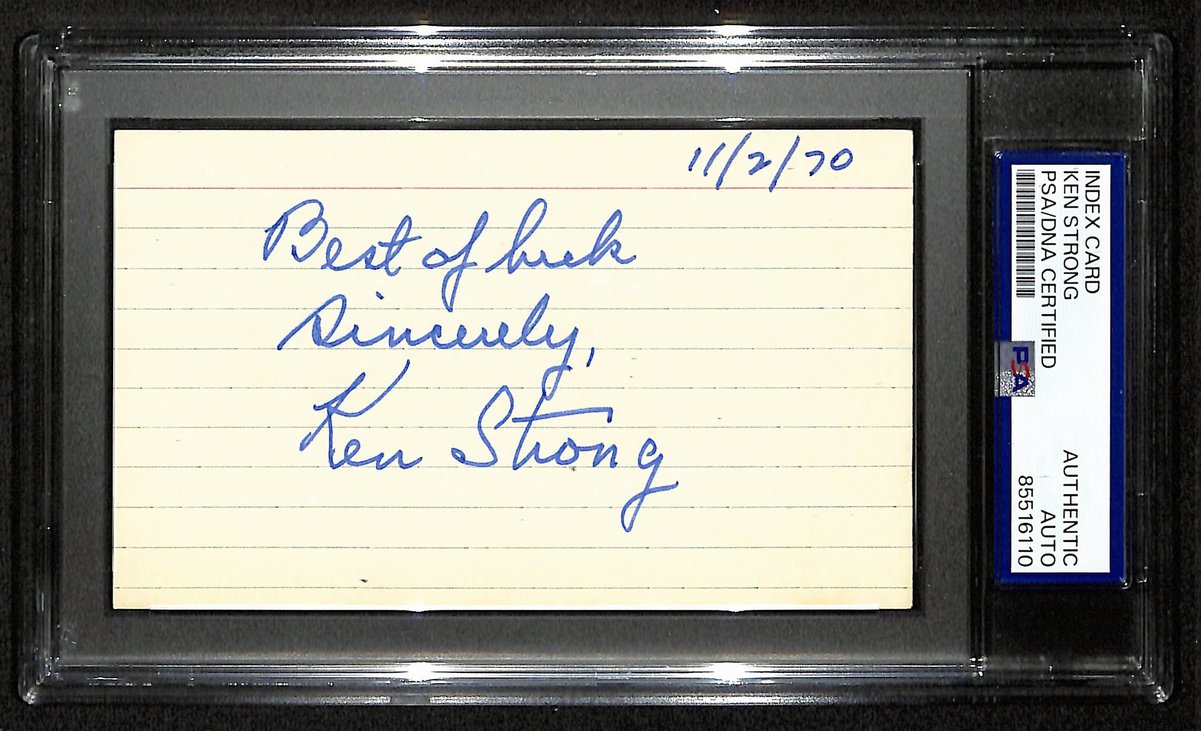 Ken Strong HOF Signed/Inscribed 3x5 Index Card New York Giants PSA/DNA 196950